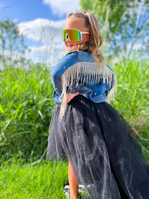 CUSTOMIZED RHINESTONE TRIMMED AND STONED DENIM JACKET