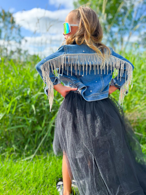 CUSTOMIZED RHINESTONE TRIMMED AND STONED DENIM JACKET