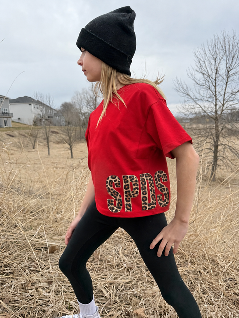 SPDS RED CROP SHIRT WITH LEOPARD HIP WRAP