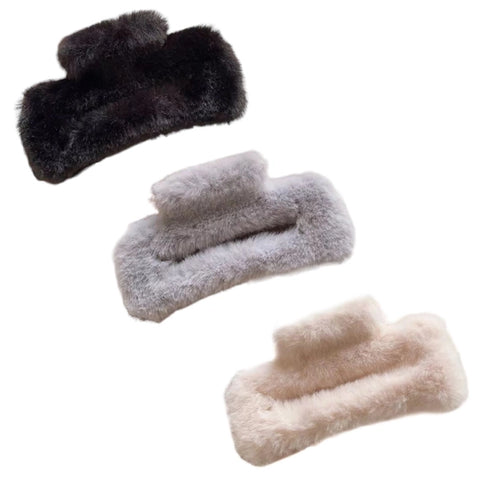 FURRY FUZZY LARGE HAIR CLAW CLIPS