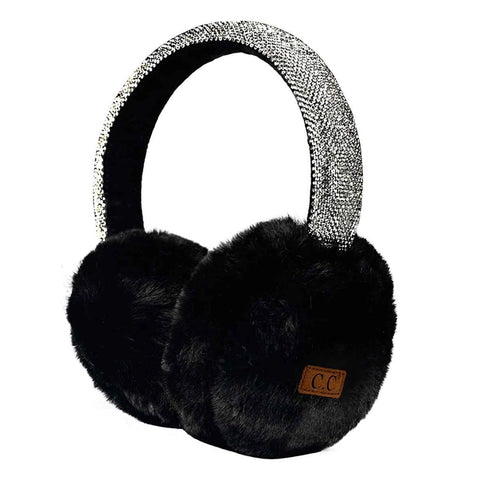 RHINESTONE ADJUSTABLE FUZZY EAR MUFFS