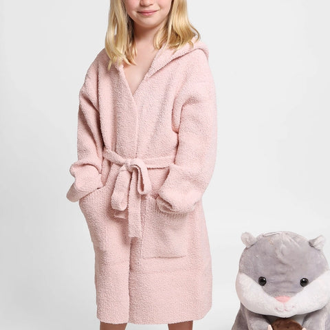 CHILDREN'S SOLID LUXURY SOFT HOODED ROBE WITH POCKET - Pink