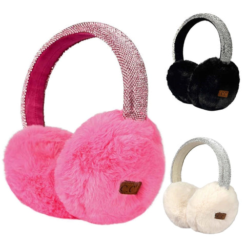 RHINESTONE ADJUSTABLE FUZZY EAR MUFFS