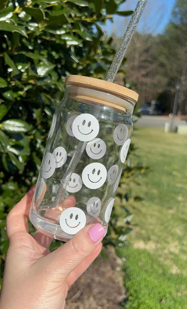 SMILE CUP GLASS WITH STRAW