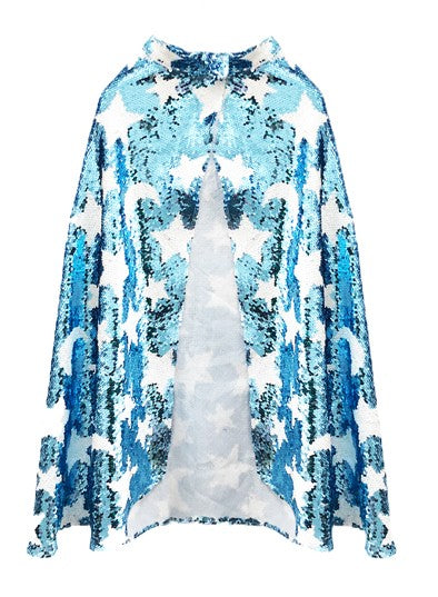 COSMIC COSTUME CAPE WITH BLUE AND WHITE SEQUINS