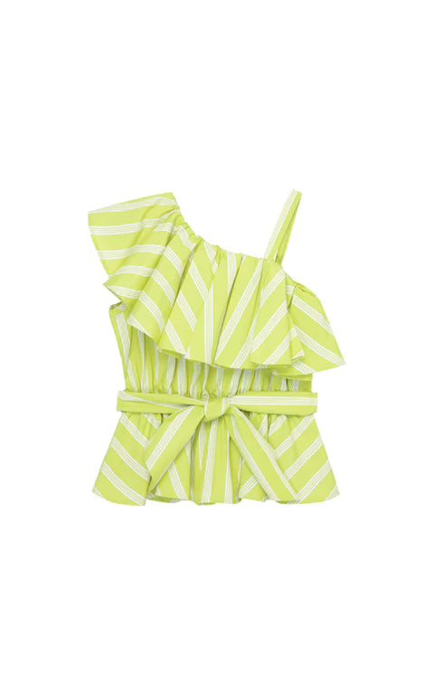 STRIPE RUFFLE TOP - LIME