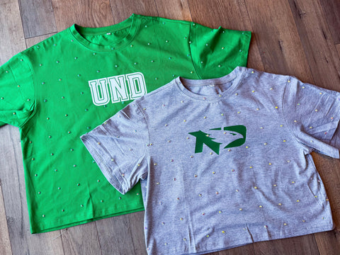 CUSTOMIZABLE RHINESTONED CROP T-SHIRT