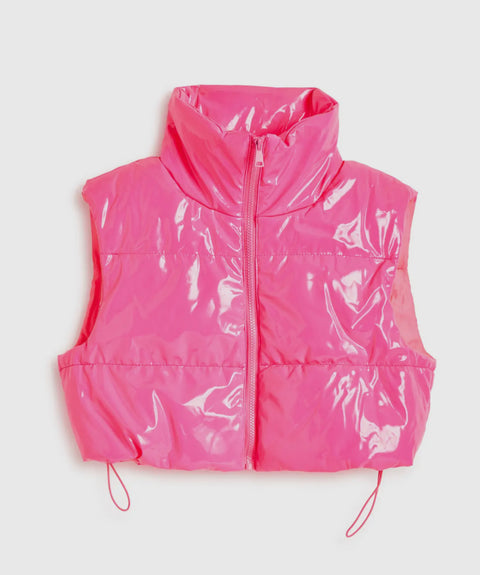 CROPPED PUFFER VEST - vinyl hot pink