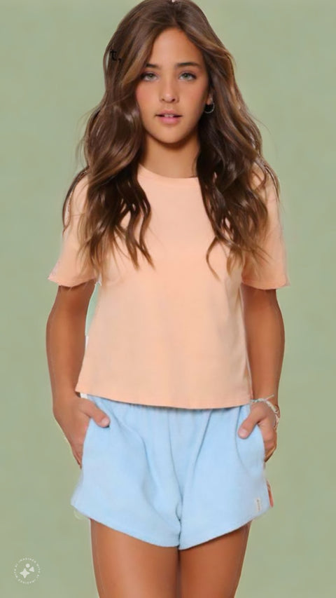 FRENCH TERRY BOXY CROP TEE - APRICOT