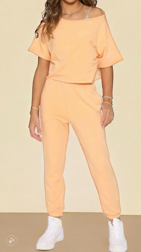 FRENCH TERRY STRAIGHT JOGGERS - APRICOT