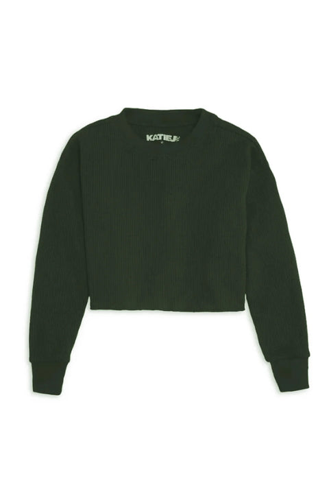 COOPER WAFFLE CROP TOP - PINE