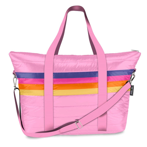 PINK PUFFER TOTE BAG RETRO STRIPE