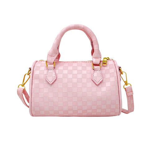 CHECKERED CANVAS HANDBAG - PINK