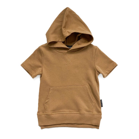 SHORT SLEEVE HOODED SWEATSHIRT - CAMEL