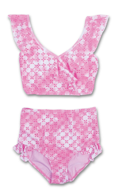 BUBBLEGUM EYELET HIGH WAISTED BIKINI