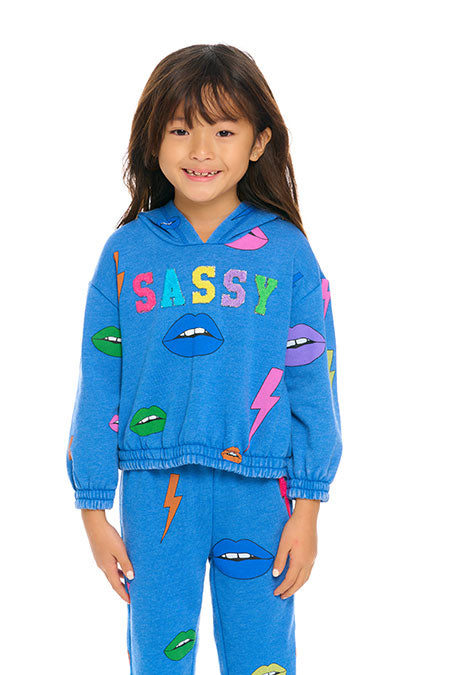 Sassy fleece hoodie with chenille patches