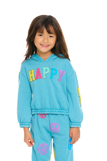 Happy fleece hoodie with chenille patches