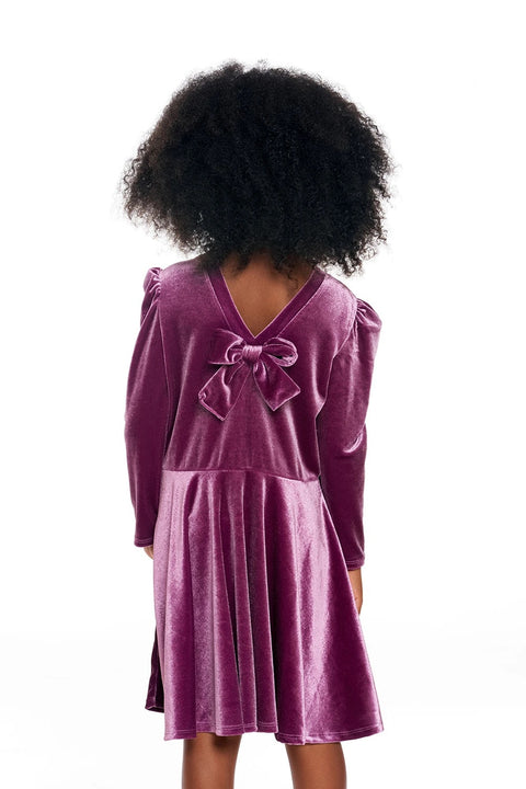 Stretch Velvet Bow Dress-Plum Pie