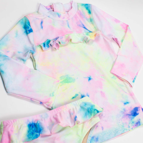 Ruffle Neon Tie Dye Rash Guard Set