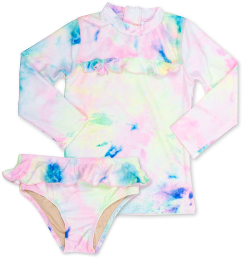 Ruffle Neon Tie Dye Rash Guard Set